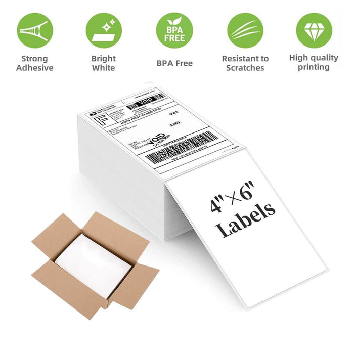 1000 x White Fanfold Thermal Printer Address Labels 4x6" (102x152mm)