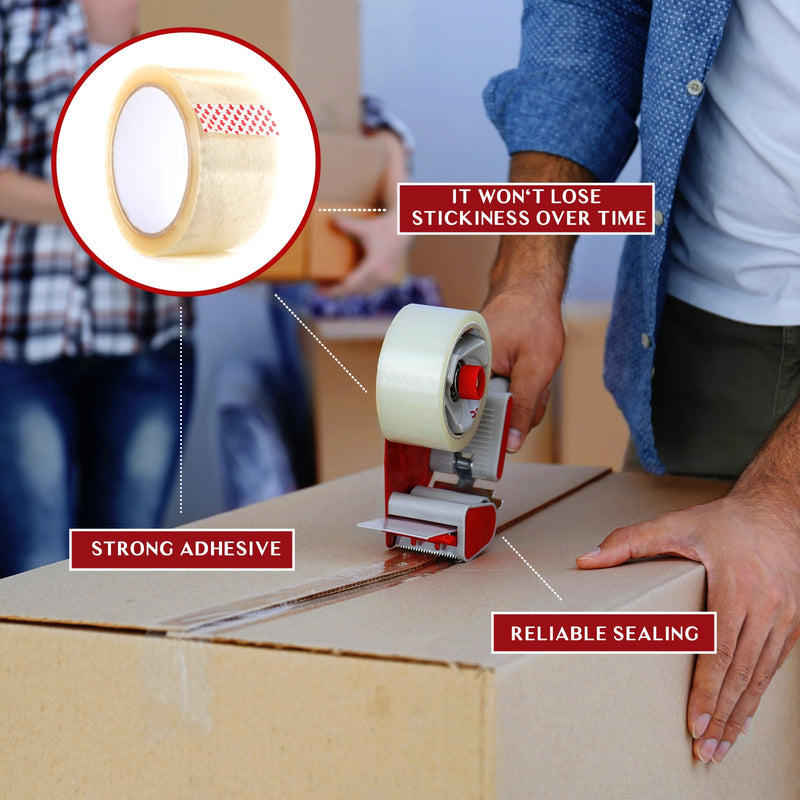Tape Pack of 6 Rolls, 48mm x 66m Heavy-Duty Parcel Tape with Reliable Sticky Seal